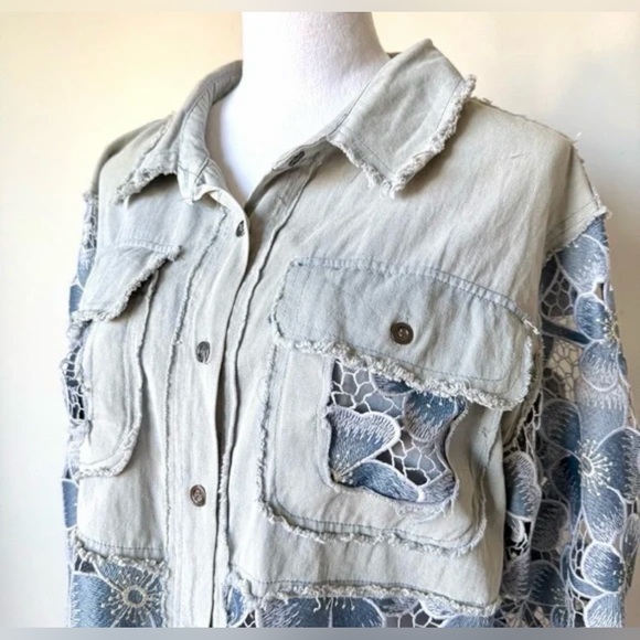 POL The most amazing oversized floral lace hem button down shirt shacket - Picture 3 of 5